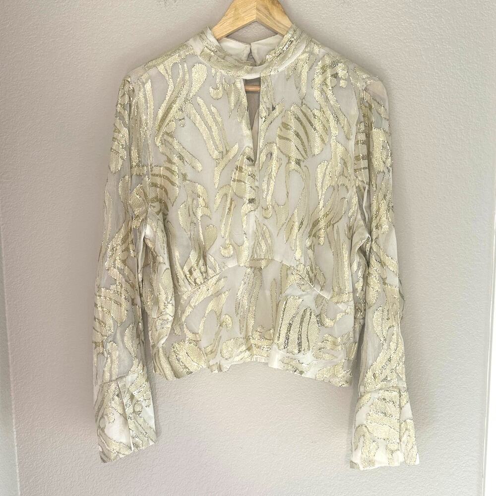 Parker the‎ Piper Gold Metallic Peplum Top, Floral, Holiday, Christmas, XL - Picture 3 of 10